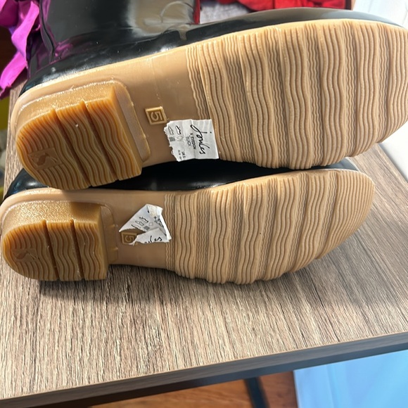 JOULES EVEDON BLACK RUBBER RAIN BOOTS TALL WITH PINK BACK RIBBON IN SIZE 7 - Picture 13 of 13